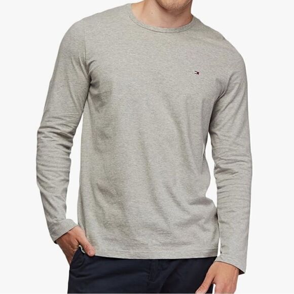 Tommy Hilfiger Long Sleeve Flag T-shirt Grey Crew Neck XL Cotton - Picture 1 of 10
